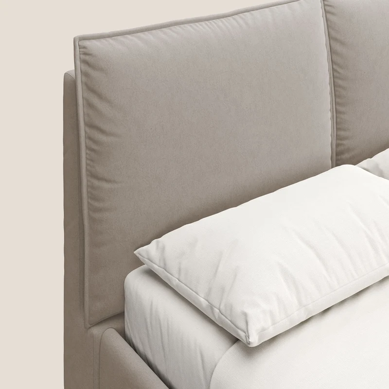 Nives lit rembourré avec coffre déhoussable en microfibre velours imperméable T09 Taupe tortora
