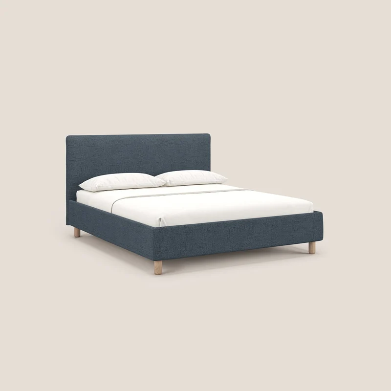 Serena lit coffre scandinave compact en tissu flammé imperméable T03 bleu