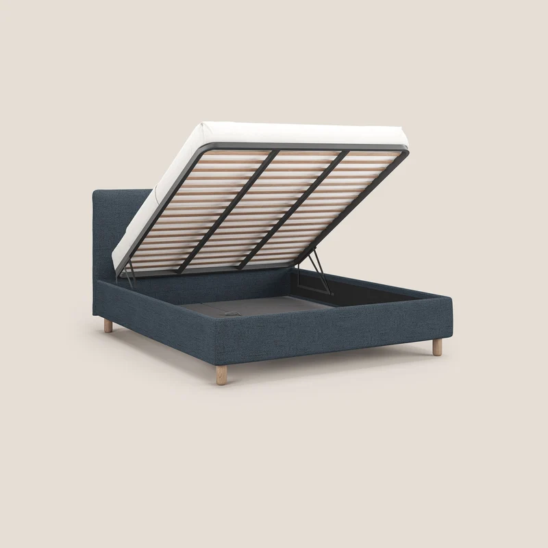 Serena lit coffre scandinave compact en tissu flammé imperméable T03 bleu