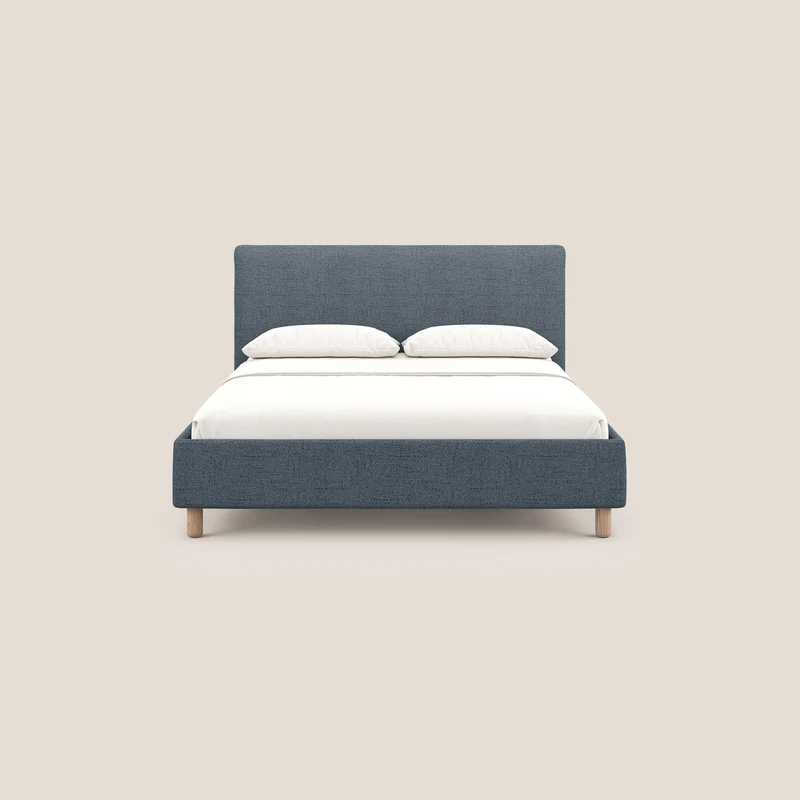 Serena lit coffre scandinave compact en tissu flammé imperméable T03 bleu