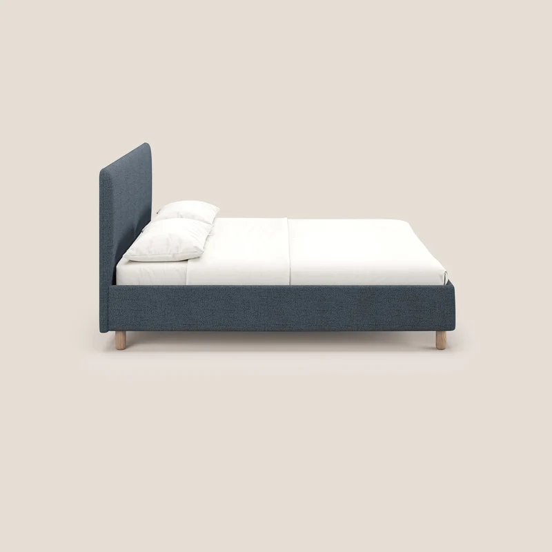 Serena lit coffre scandinave compact en tissu flammé imperméable T03 bleu