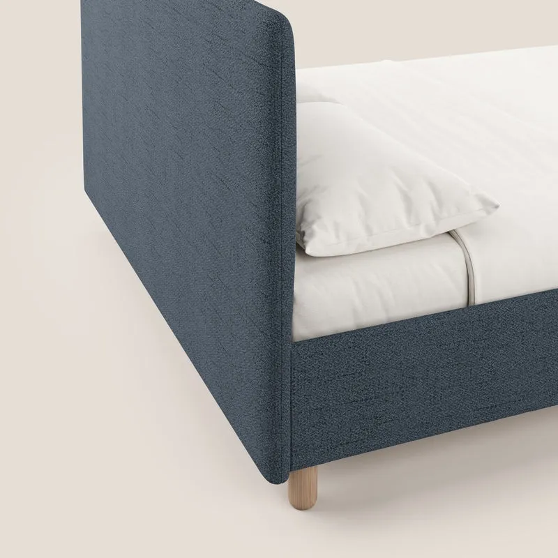 Serena lit coffre scandinave compact en tissu flammé imperméable T03 bleu