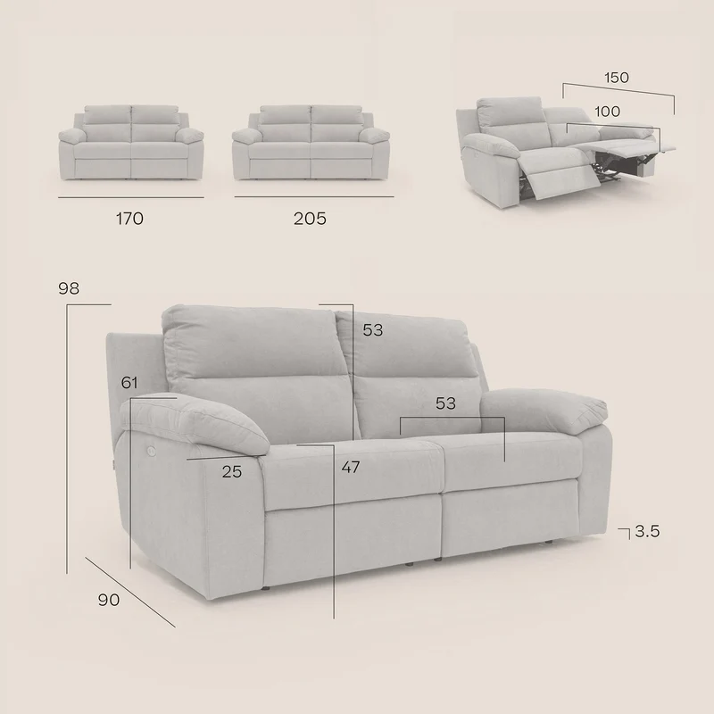 Romeo Canapé avec relax électrique en tissu doux imperméable T02 beige