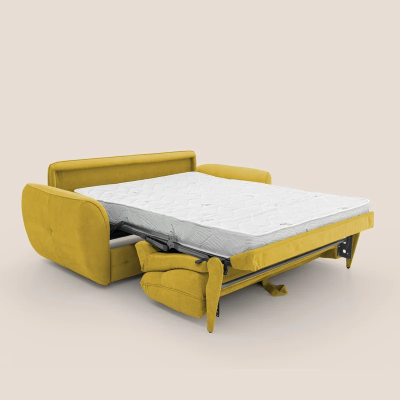 Zeus Canapé convertible scandinave avec dossier haut et matelas H18 cm en tissu imperméable T02 jaune