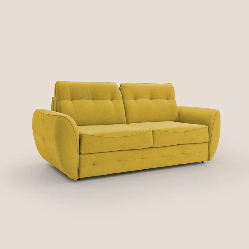 Zeus Canapé convertible scandinave avec dossier haut et matelas H18 cm en tissu imperméable T02 jaune