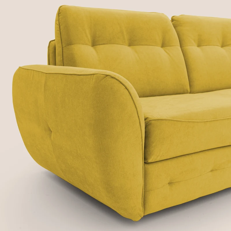 Zeus Canapé convertible scandinave avec dossier haut et matelas H18 cm en tissu imperméable T02 jaune