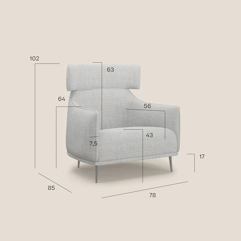 Zelda Fauteuil au design moderne en tissu doux et imperméable T06 anthracite
