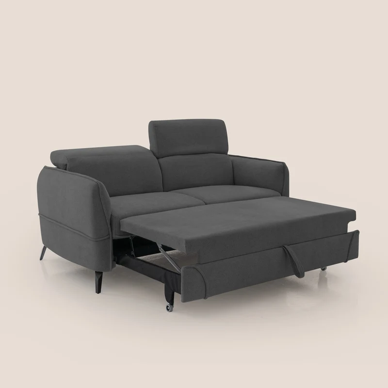 Bloom canapé avec repose-pieds extractible pieds hauts et têtières réglables en bouclette imperméable T07 anthracite