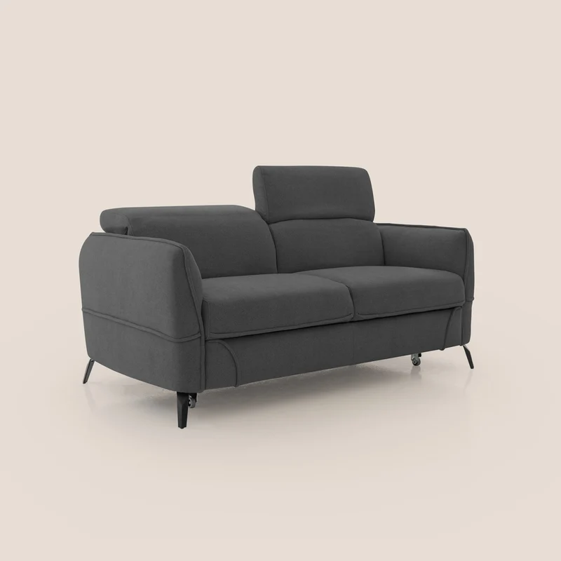 Bloom canapé avec repose-pieds extractible pieds hauts et têtières réglables en bouclette imperméable T07 anthracite