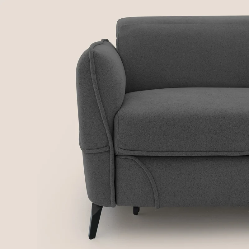 Bloom canapé avec repose-pieds extractible pieds hauts et têtières réglables en bouclette imperméable T07 anthracite