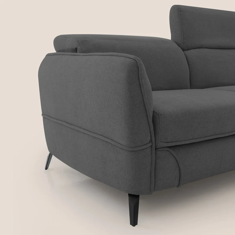 Bloom canapé avec repose-pieds extractible pieds hauts et têtières réglables en bouclette imperméable T07 anthracite