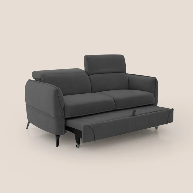 Bloom canapé avec repose-pieds extractible pieds hauts et têtières réglables en bouclette imperméable T07 anthracite
