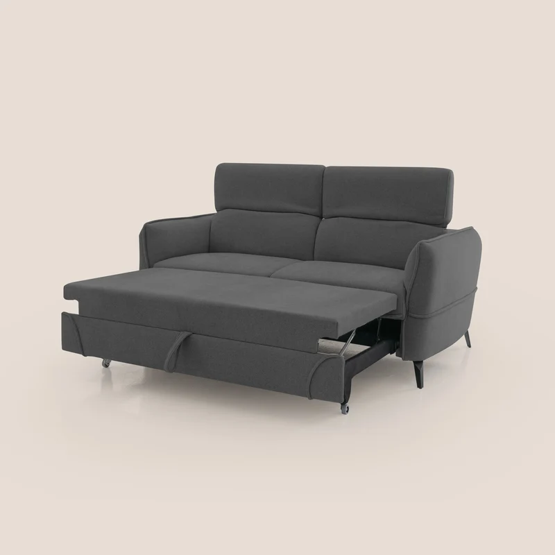 Bloom canapé avec repose-pieds extractible pieds hauts et têtières réglables en bouclette imperméable T07 anthracite