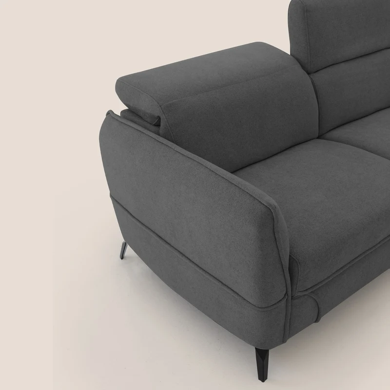 Bloom canapé avec repose-pieds extractible pieds hauts et têtières réglables en bouclette imperméable T07 anthracite