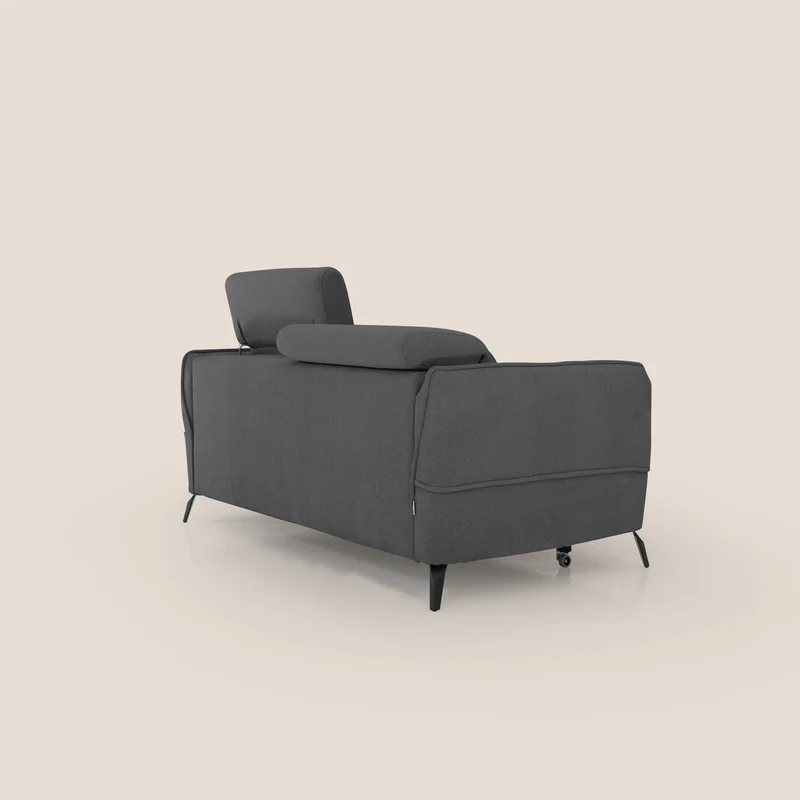Bloom canapé avec repose-pieds extractible pieds hauts et têtières réglables en bouclette imperméable T07 anthracite