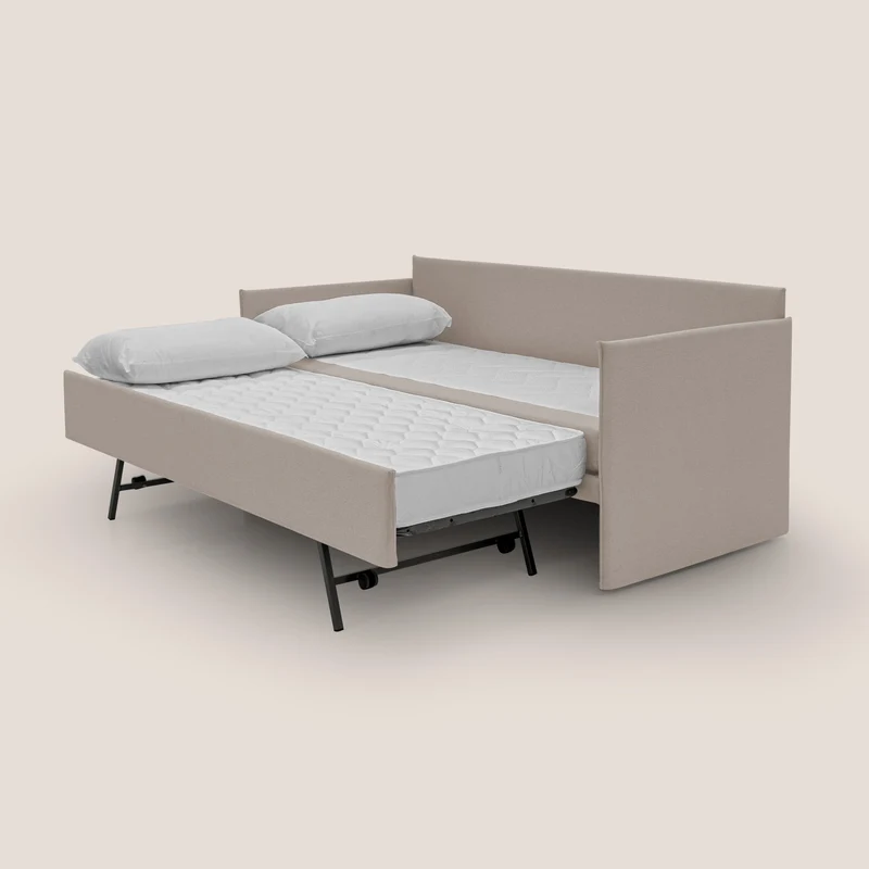 Tortona Canapé duplex avec lits jumeaux et tissu effet coton imperméable T13 crème