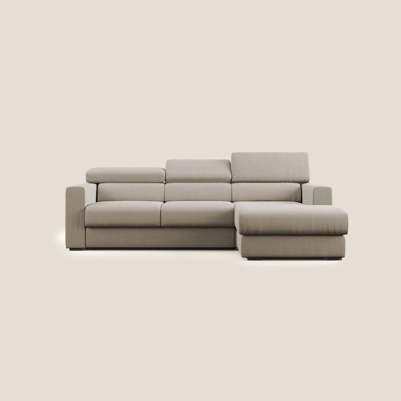 Dylan canapé d'angle avec méridienne et pouf extractible en tissu imperméable T13 beige