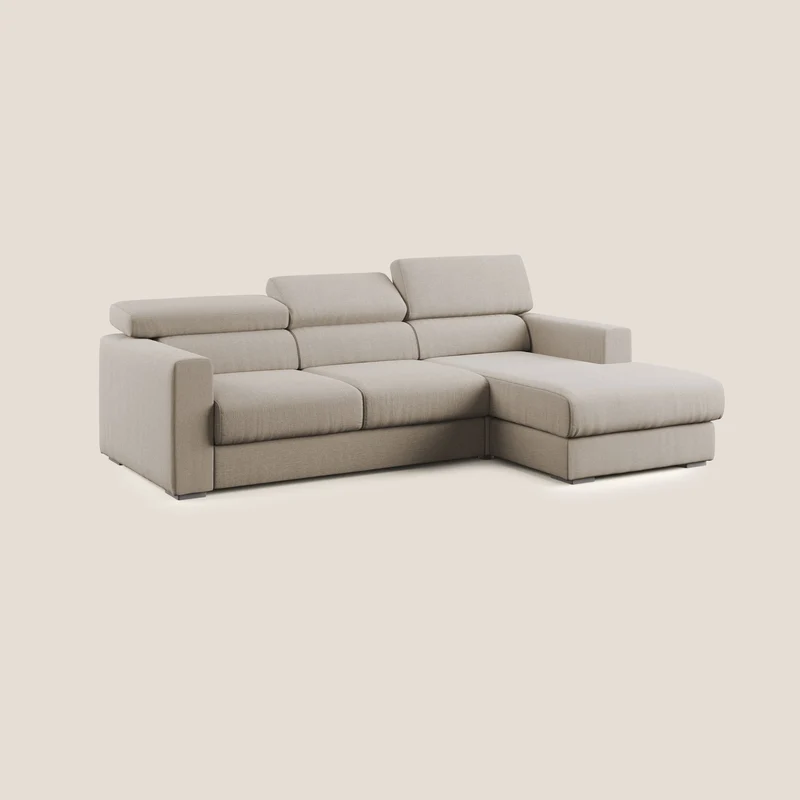 Dylan canapé d'angle avec méridienne et pouf extractible en tissu imperméable T13 beige