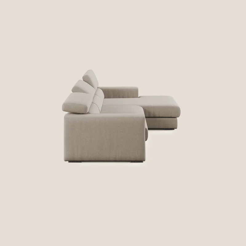 Dylan canapé d'angle avec méridienne et pouf extractible en tissu imperméable T13 beige