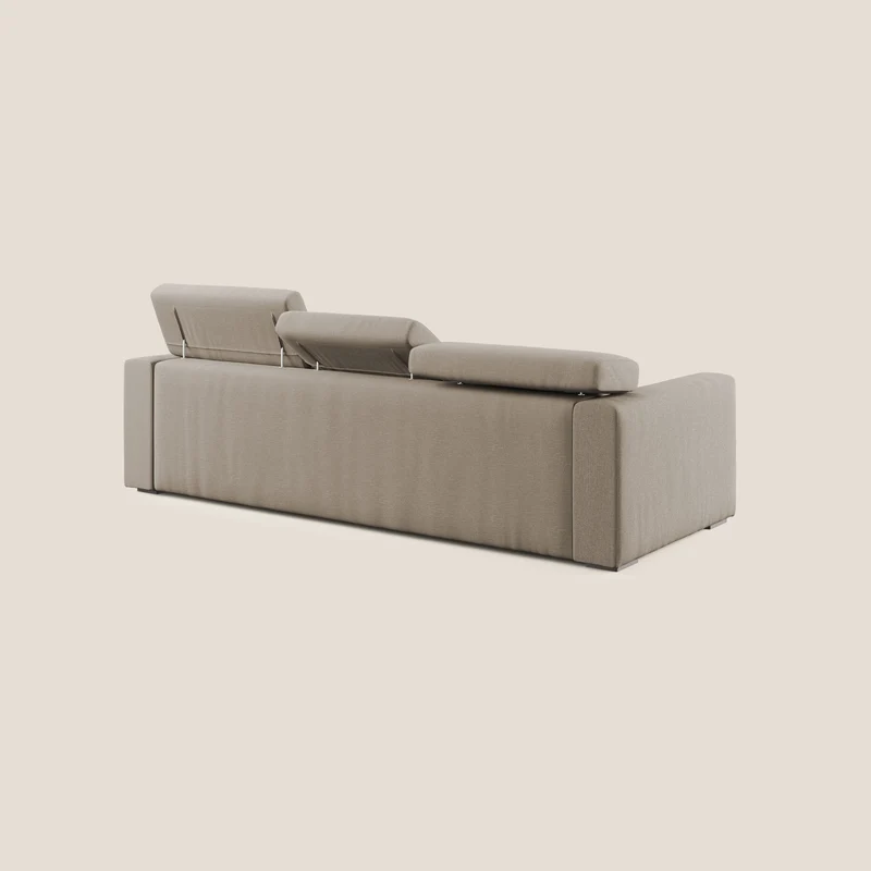 Dylan canapé d'angle avec méridienne et pouf extractible en tissu imperméable T13 beige
