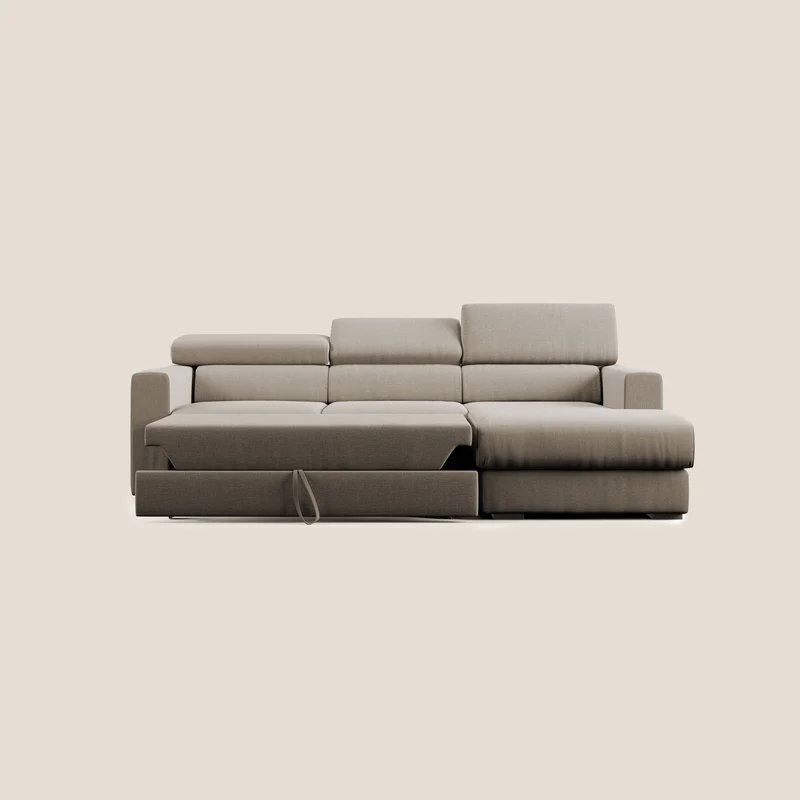 Dylan canapé d'angle avec méridienne et pouf extractible en tissu imperméable T13 beige