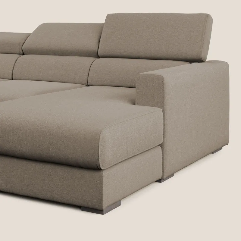 Dylan canapé d'angle avec méridienne et pouf extractible en tissu imperméable T13 beige
