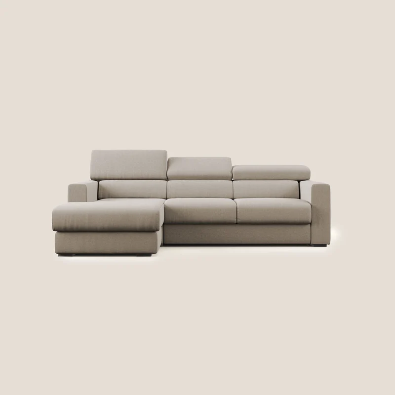 Dylan canapé d'angle avec méridienne et pouf extractible en tissu imperméable T13 beige
