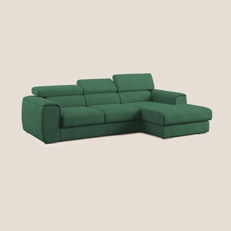 Zeno canapé d'angle et pouf extractible en tissu doux imperméable T02 vert