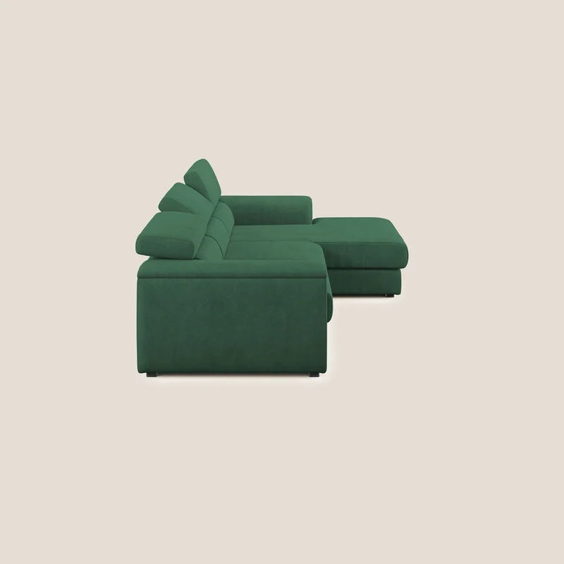Zeno canapé d'angle et pouf extractible en tissu doux imperméable T02 vert