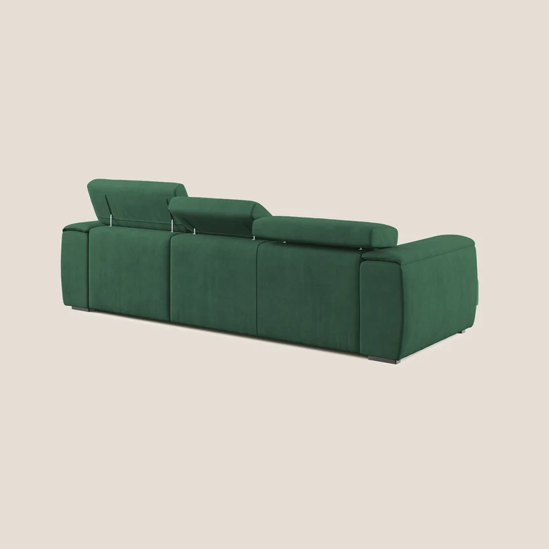 Zeno canapé d'angle et pouf extractible en tissu doux imperméable T02 vert