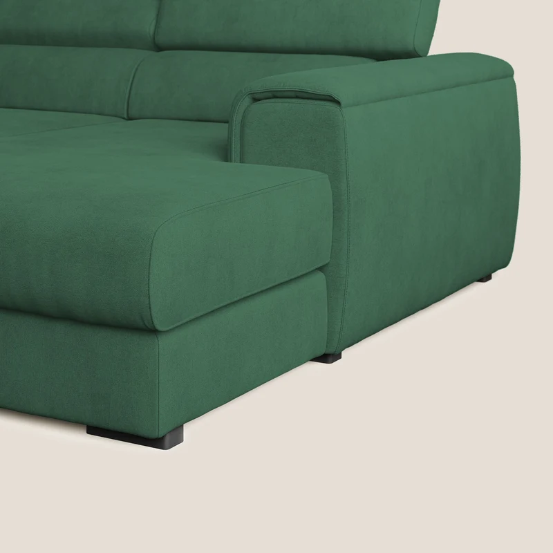 Zeno canapé d'angle et pouf extractible en tissu doux imperméable T02 vert