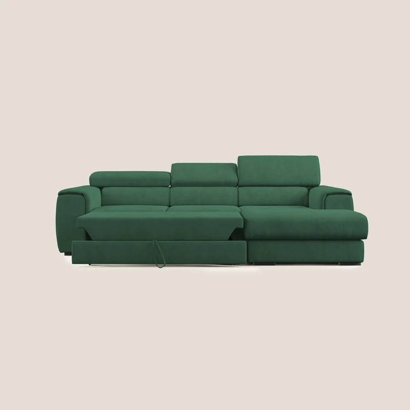 Zeno canapé d'angle et pouf extractible en tissu doux imperméable T02 vert