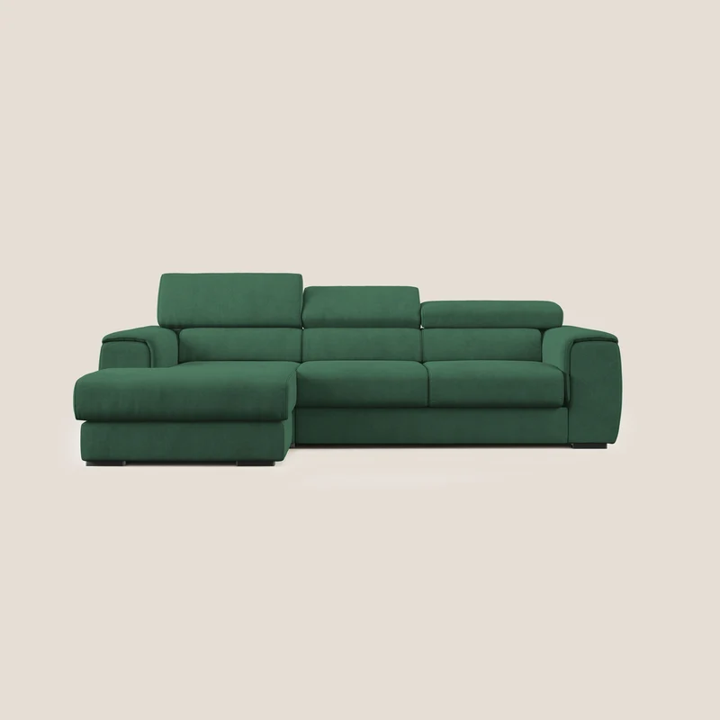 Zeno canapé d'angle et pouf extractible en tissu doux imperméable T02 vert