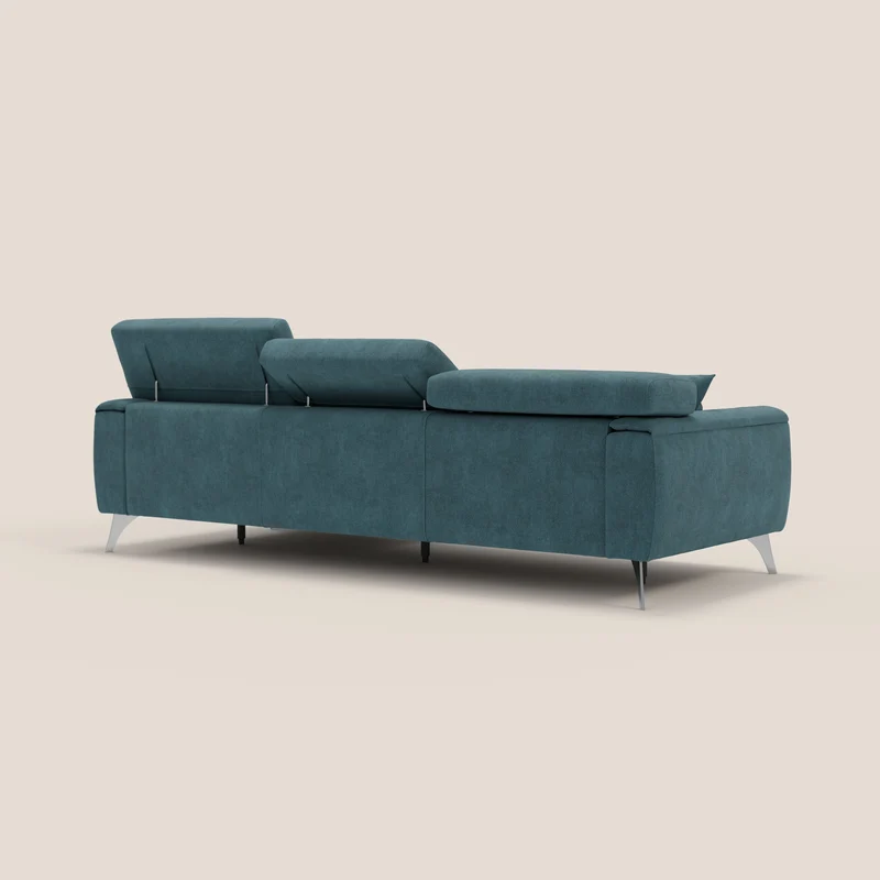 Caravaggio Canapé d'angle avec assises coulissantes en tissu doux imperméable T02 bleu canard