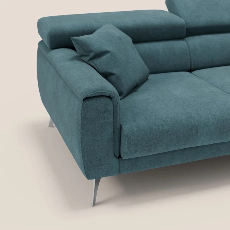 Caravaggio Canapé d'angle avec assises coulissantes en tissu doux imperméable T02 bleu canard