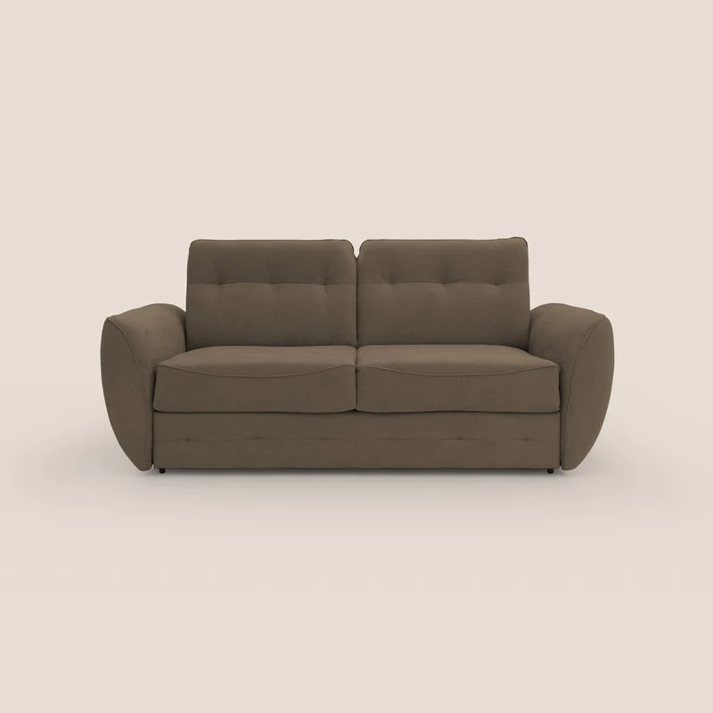 Zeus Canapé convertible scandinave avec dossier haut et matelas H18 cm en tissu imperméable T02 marron