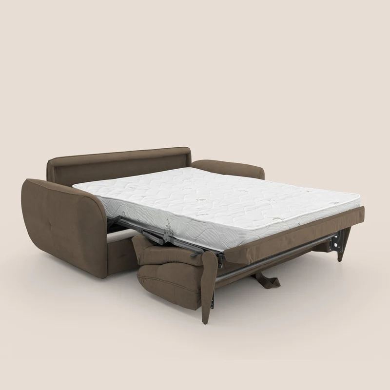 Zeus Canapé convertible scandinave avec dossier haut et matelas H18 cm en tissu imperméable T02 marron