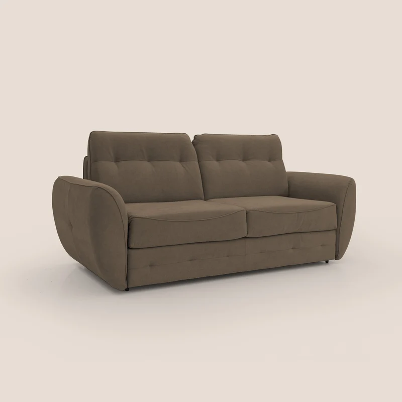 Zeus Canapé convertible scandinave avec dossier haut et matelas H18 cm en tissu imperméable T02 marron