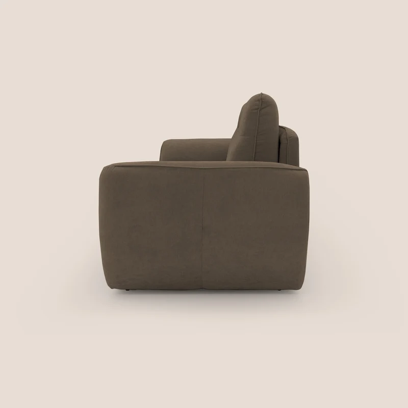 Zeus Canapé convertible scandinave avec dossier haut et matelas H18 cm en tissu imperméable T02 marron