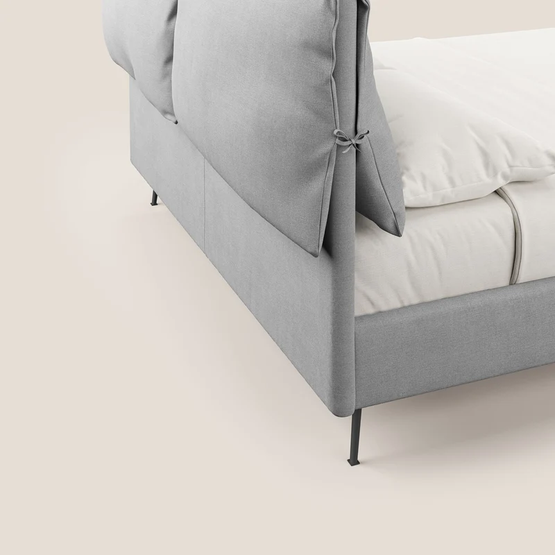 Artemisia lit rembourré avec pieds hauts déhoussable en tissu détachable T17 gris