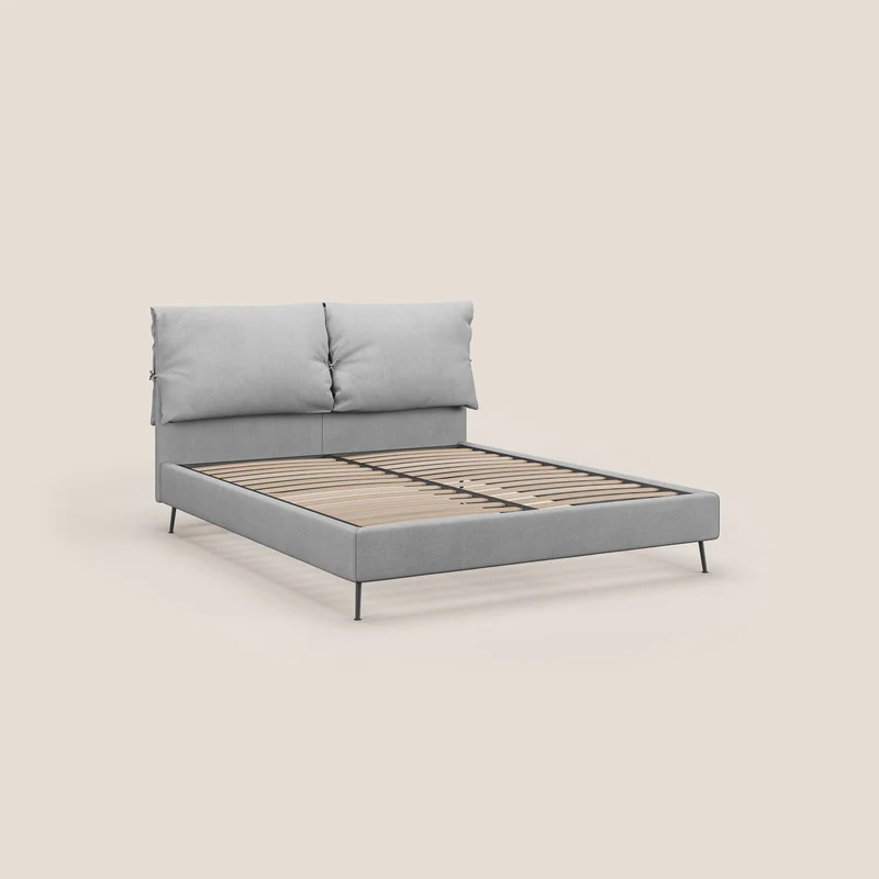 Artemisia lit rembourré avec pieds hauts déhoussable en tissu détachable T17 gris