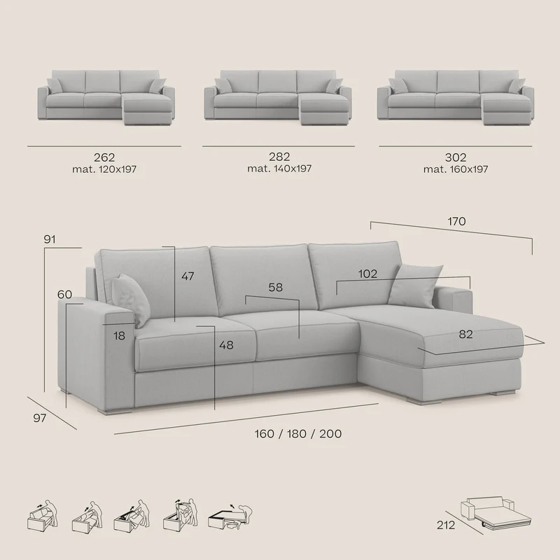 Dream Canapé convertible d'angle en tissu détachable T05 anthracite