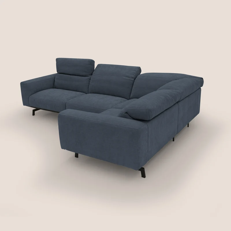 Sakura Canapé d'angle RÉVERSIBLE et modulable en tissu doux et imperméable T14 bleu