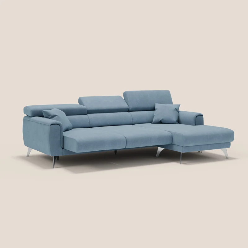Caravaggio Canapé d'angle avec assises coulissantes en tissu doux imperméable T02 bleu gris