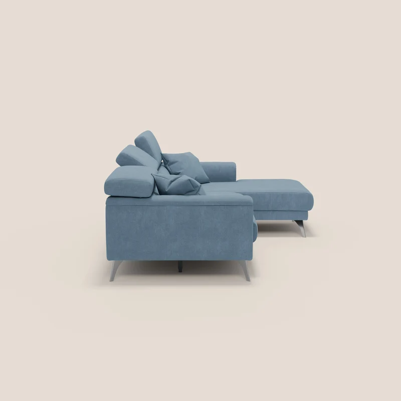 Caravaggio Canapé d'angle avec assises coulissantes en tissu doux imperméable T02 bleu gris