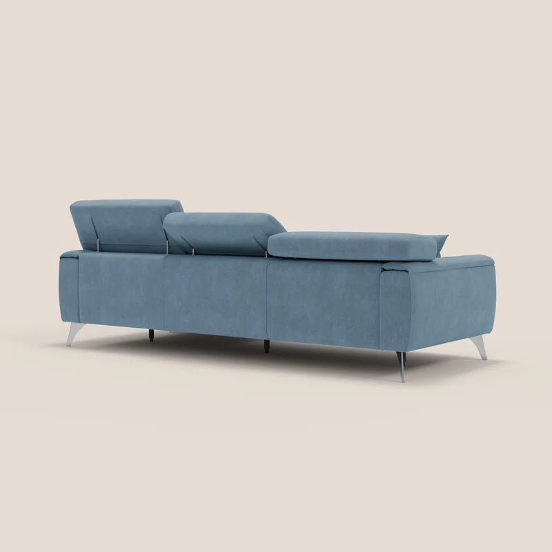Caravaggio Canapé d'angle avec assises coulissantes en tissu doux imperméable T02 bleu gris