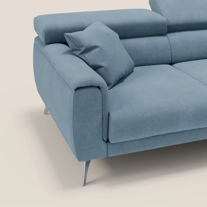 Caravaggio Canapé d'angle avec assises coulissantes en tissu doux imperméable T02 bleu gris