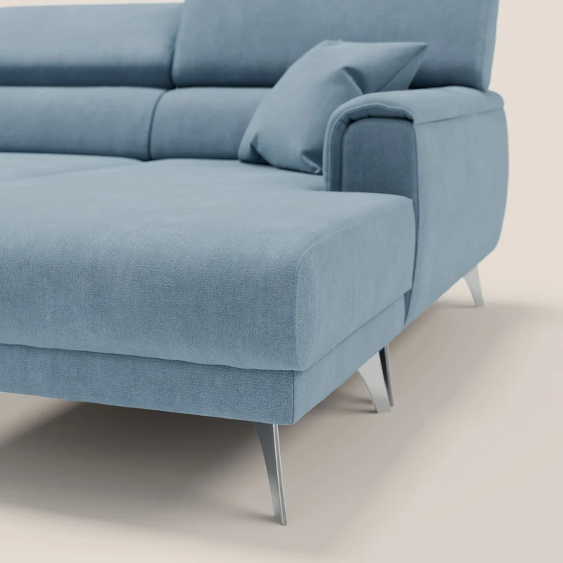 Caravaggio Canapé d'angle avec assises coulissantes en tissu doux imperméable T02 bleu gris