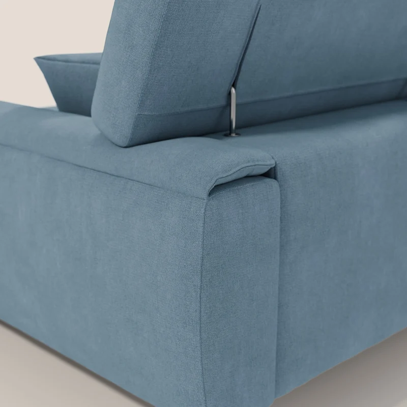 Caravaggio Canapé d'angle avec assises coulissantes en tissu doux imperméable T02 bleu gris