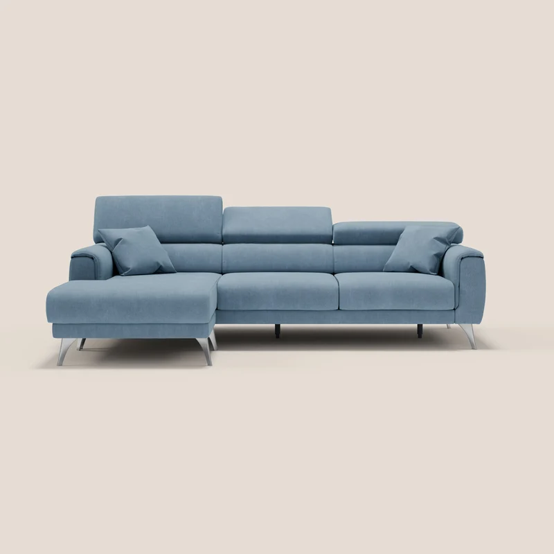 Caravaggio Canapé d'angle avec assises coulissantes en tissu doux imperméable T02 bleu gris